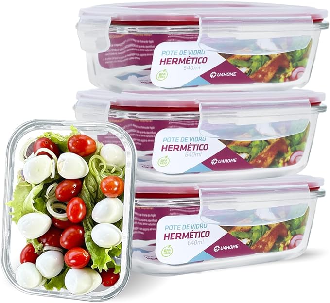Kit com 15 Potes Herméticos de Vidro + 10 Copos de Vidro